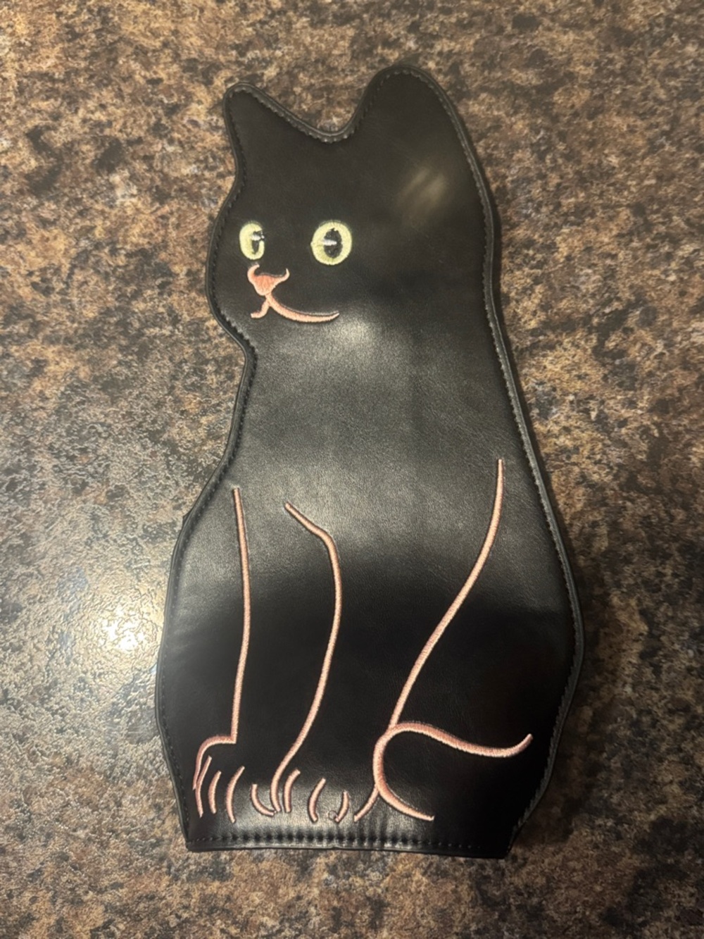 Black Cat-Shaped Crossbody Bag with Pink Embroidery NWT